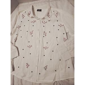 Masseys Rhinestone Sz 1X Embellished Blouse Cotton Casula Holiday Festive Preppy